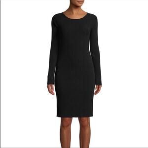 Vince. Wool blend scoop neck long sleeve sweater dress ribbed black size XS